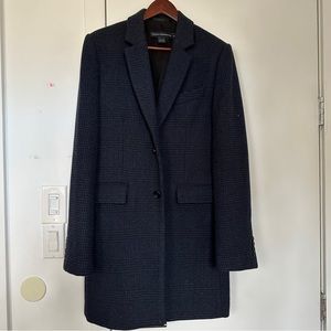 French Connection Navy Patterned Car Coat - XS